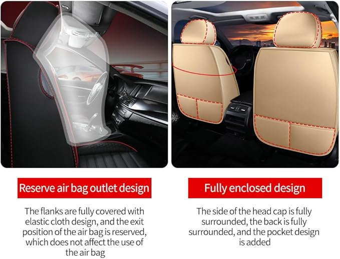 Leather Car Seat Covers for Toyota Corolla 2006-2024,Car Seat Covers Full Set,Seat Covers with Safety,Waterproof Seat Cover Compatible Airbag(5pcs Beige Standard)