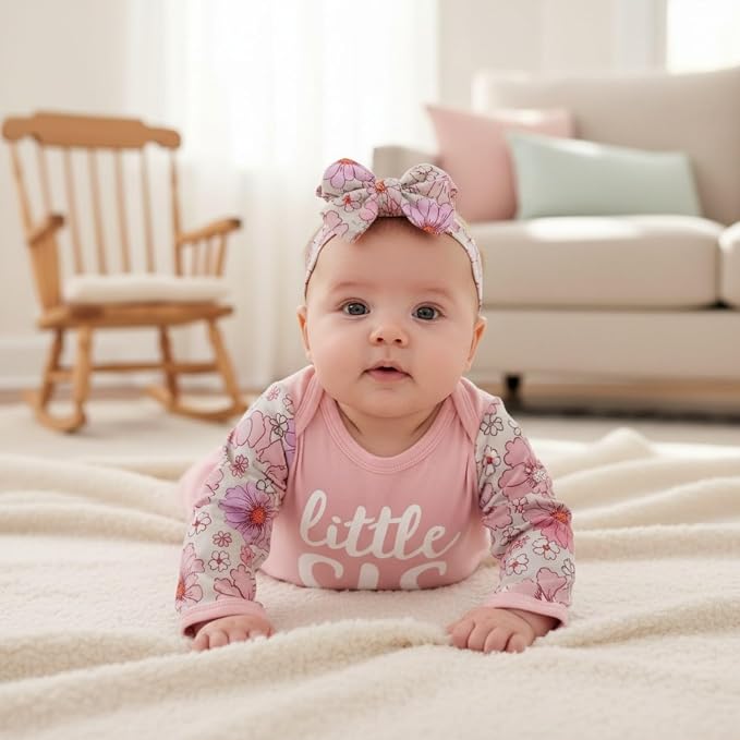 AMAWMW Newborn Baby Girl Little Sister Sleeper Gown Stripe Long Sleeve - Image 4