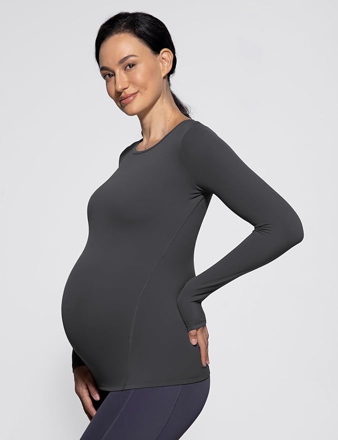 POSHDIVAH Women's Maternity Long Sleeve T Shirts Scoop Neck Pregnancy Tee Top Mama Clothes