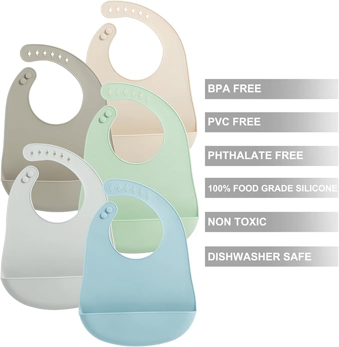 PandaEar 5 Pack Waterproof Silicone Baby Bibs| Super Thin Light Weight Feeding - Image 3