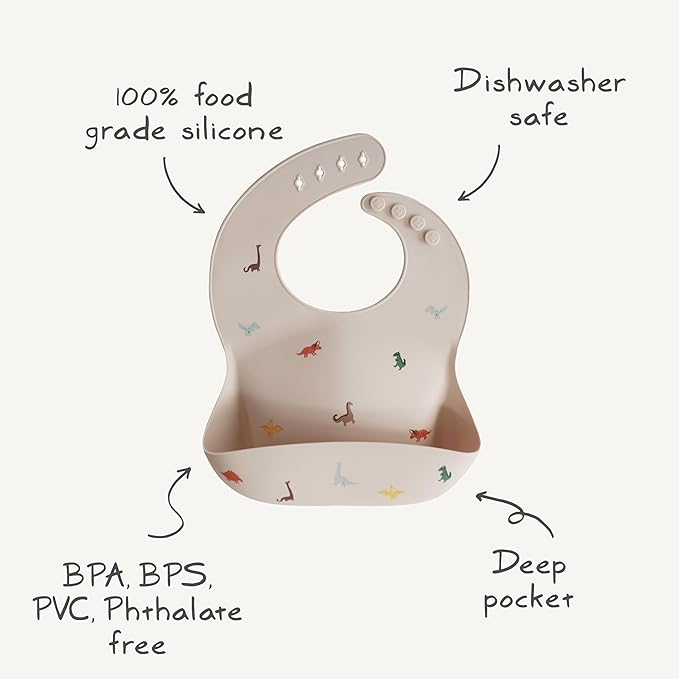 mushie Silicone Baby Bib | Adjustable Fit Waterproof Bibs (Dove Gray)