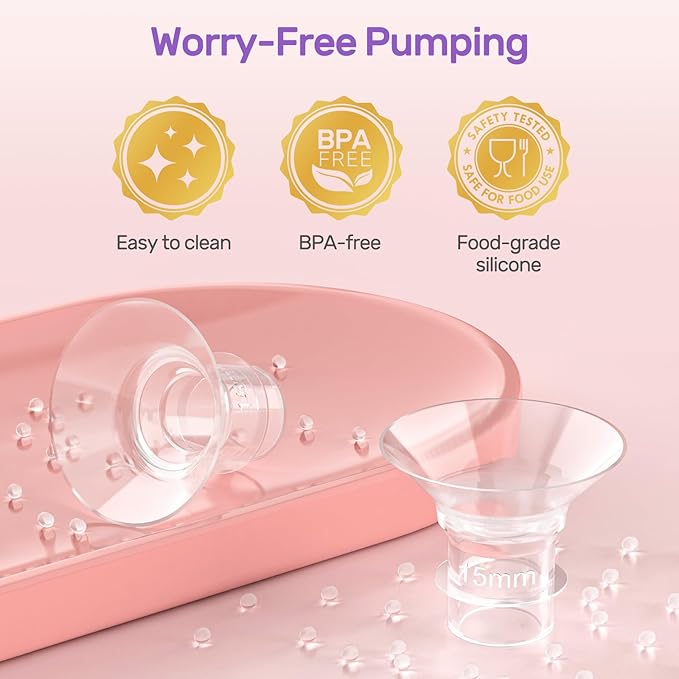 Nuliie 8PCS Silicone Flanges Insert Replacement Kit, Flange Sizing Kit 15mm for 24mm Flange/Shield Breast Pumps, Pumping Essential Kit for Moms