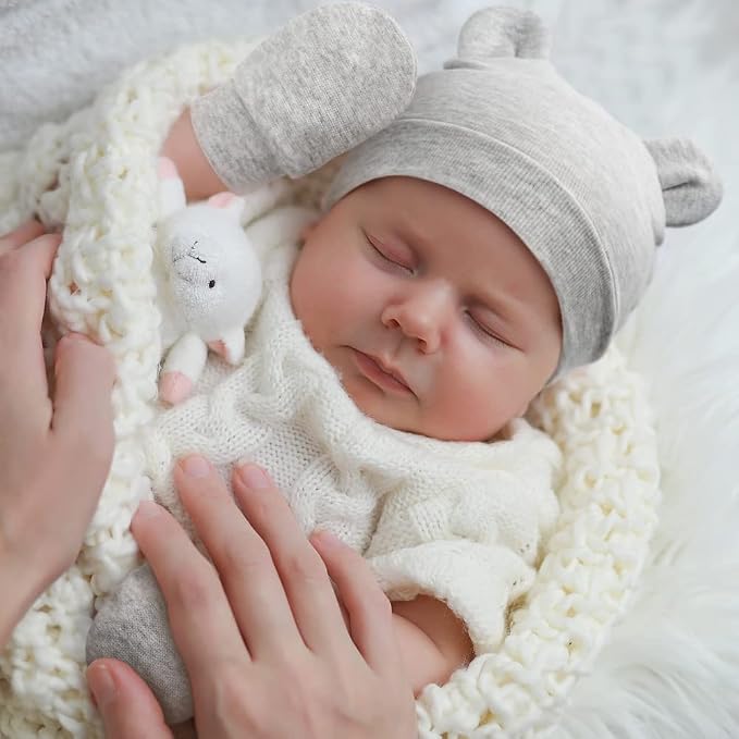 BQUBO Newborn Baby Bear Ears Hats and Mittens Sets Preemie Cotton Caps Baby Boy - Image 3