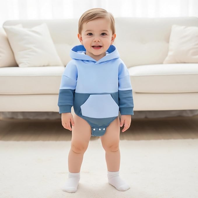 Thorn Tree Newborn Baby Boys Hooded Sweatshirt Long Sleeve Solid Romper Infant - Image 2