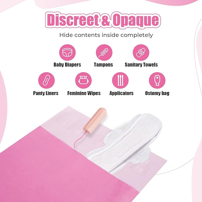 Diaper Disposable Bags, 160 Pcs Opaque Personal Disposal Bag, Secure Closure, Odor Control,Discreet Disposal for Diapers, Incontinence Pads, Tampons, Sanitary Product,With Purse Pouch, Pink