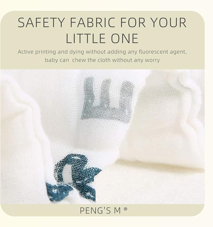 PENG'S M Baby Muslin Burp Cloths 5 Pack Dinosaur Burping Rags Super Soft Face - Image 5