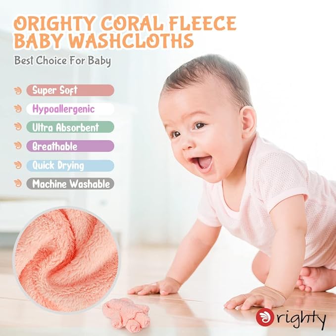 Orighty Baby Washcloths 50-Pack, Microfiber Coral Fleece Baby Face Towels - Image 2