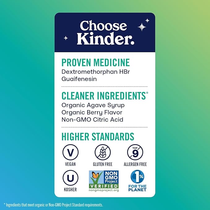 KinderMed Kids' Daytime Cough & Congestion Medicine, Ages 4-11 Years, No Dyes, No Artificial Flavors, No Artificial Sweeteners, Vegan, Non-GMO, Gluten Free, Organic Berry Flavor, 4 fl. oz (Pack of 2)