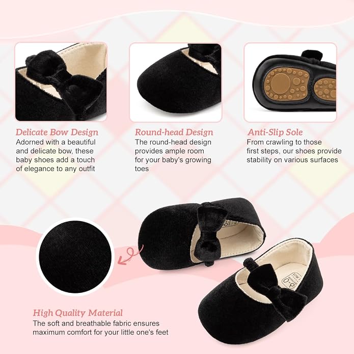 KIDSUN Infant Baby Girls Mary Jane Shoes Non-Slip Rubber Sole Ballet Slippers - Image 4
