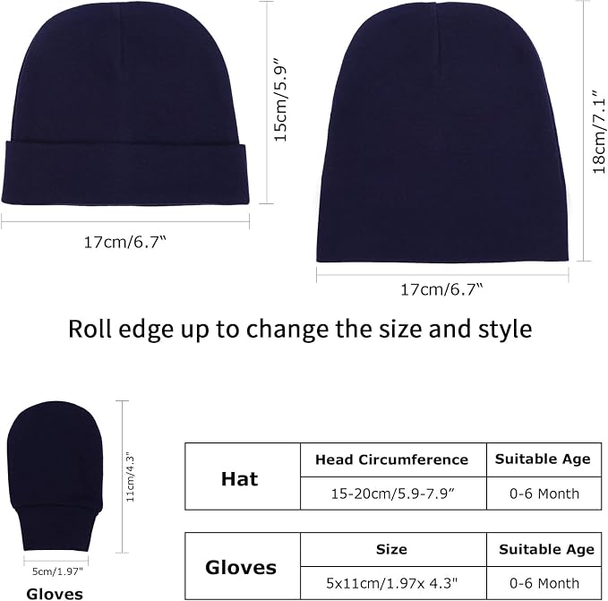 BQUBO Baby Hats and Mittens Infant Cotton Beanie Gloves No Scratch Set Newborn - Image 5