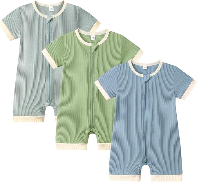Bafeicao Unisex Baby Boy Girl 2/3 Pack Rompers Short Sleeve | 2 Way Zipper by Bafeicao