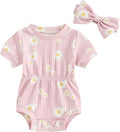 FOCUSNORM Baby Girl Summer Clothes Ribbed Short Sleeve Romper Solid Color by FOCUSNORM