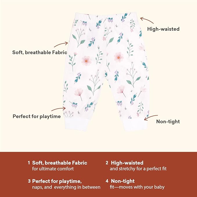 Baby Toddler Joggers Soft Pants for Boys and Girls, 0–24 Months, 2T–4T (3-Pack)