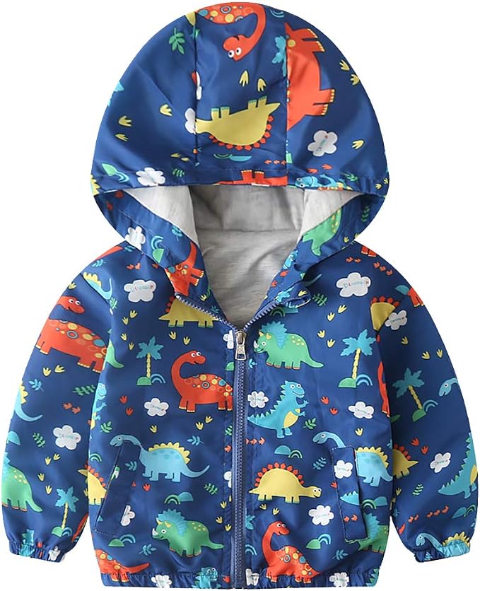 FYMNSI Toddler Baby Boys Girls Hooded Jacket Windbreaker Lightweight Dinosaur by FYMNSI