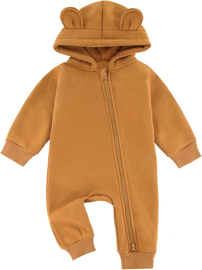 Baby Jumpsuit Hoodie Romper Zipper Long Sleeve One Piece Outfits Warm Clothes by GLEAMINGGRAIN