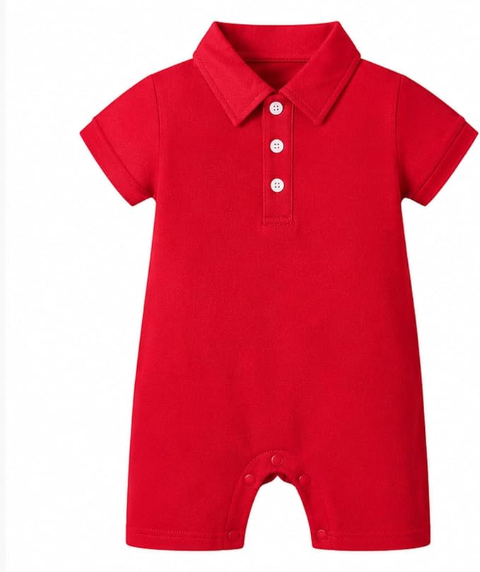 DEFAHN Baby Boy Polo Romper Short Sleeve Collared One-Piece Outfit 0-24M by DEFAHN