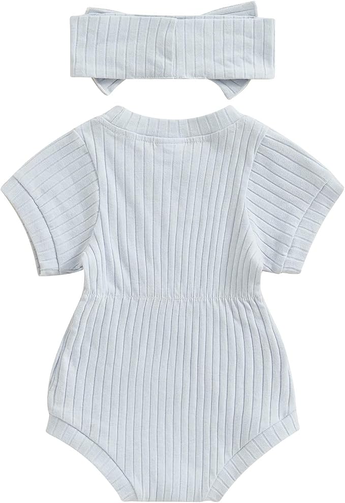 FOCUSNORM Baby Girl Summer Clothes Ribbed Short Sleeve Romper Solid Color by FOCUSNORM
