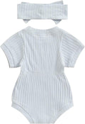 FOCUSNORM Baby Girl Summer Clothes Ribbed Short Sleeve Romper Solid Color by FOCUSNORM