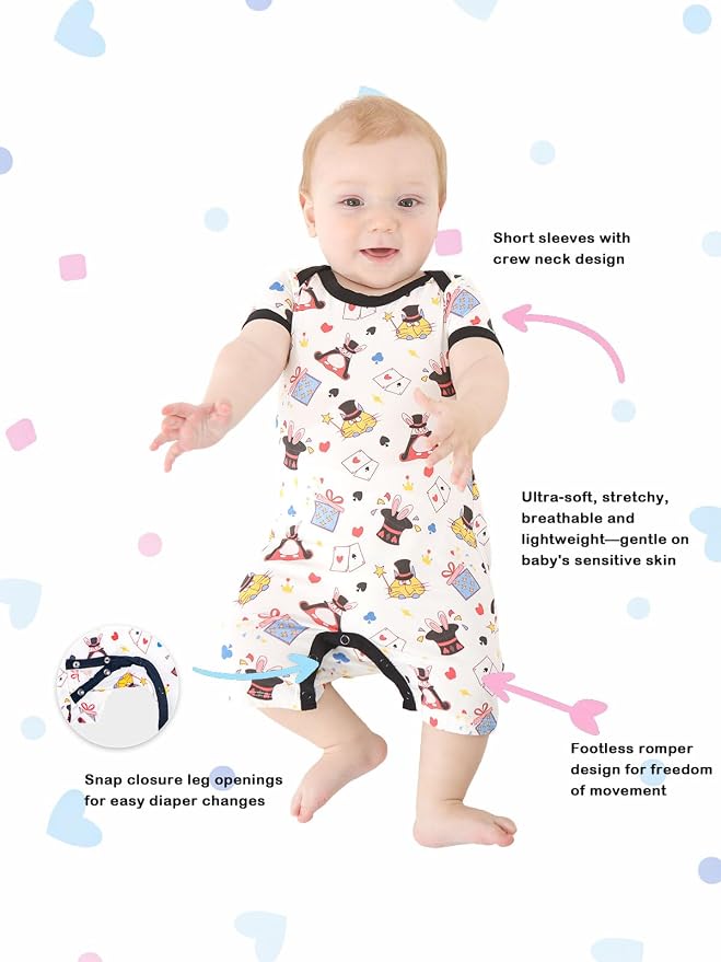 GUISBY Baby Rayon Romper Pajamas, 0-24M | Silky Soft Feel，Snap Closure，Footless - Image 2