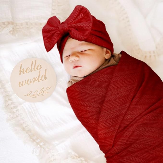 AQOKKA Newborn Receiving Blanket Wheat Ear Bow Hat Hairband Set - Image 4