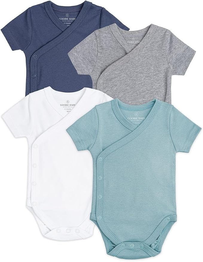 Baby Side Snap Kimono Bodysuit Set, Mitten Cuffs, 100% Cotton, Boy Girl by Goobie+Baby
