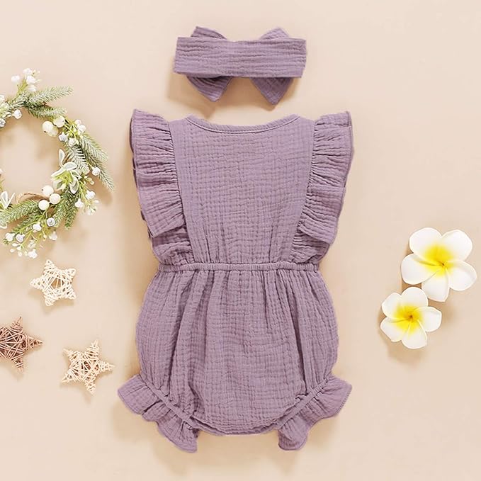 YOUNGER TREE Toddler Baby Girl Ruffled Sleeveless Romper Casual Summer Jumpsuit - Image 3