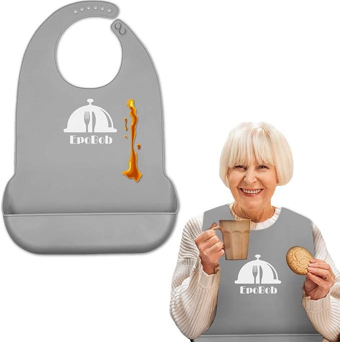 Silicone Adult Bibs with Crumb Catcher, Washable and Adjustable Adult Bibs - Image 2