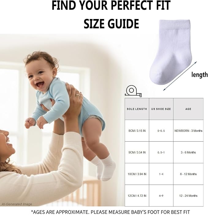 Baby Crew Socks, Cotton Rich Newborn Fit 0–3/3–6/6–12 Months - Image 6