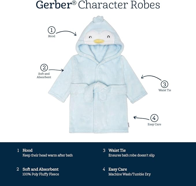Gerber Baby Boys & Girls Plushy Soft Hooded Animal Character Bathrobe - Image 7