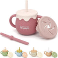 Honey Jar Pot 3-in-1 Silicone Training Cup 8.5oz, Baby Sippy Cup with Straw & Snack Cup for 6 months+ Straw Cup for Baby Girl Gift, Open Cup Toddler Smoothie Drinkware (Pretty in Pink)
