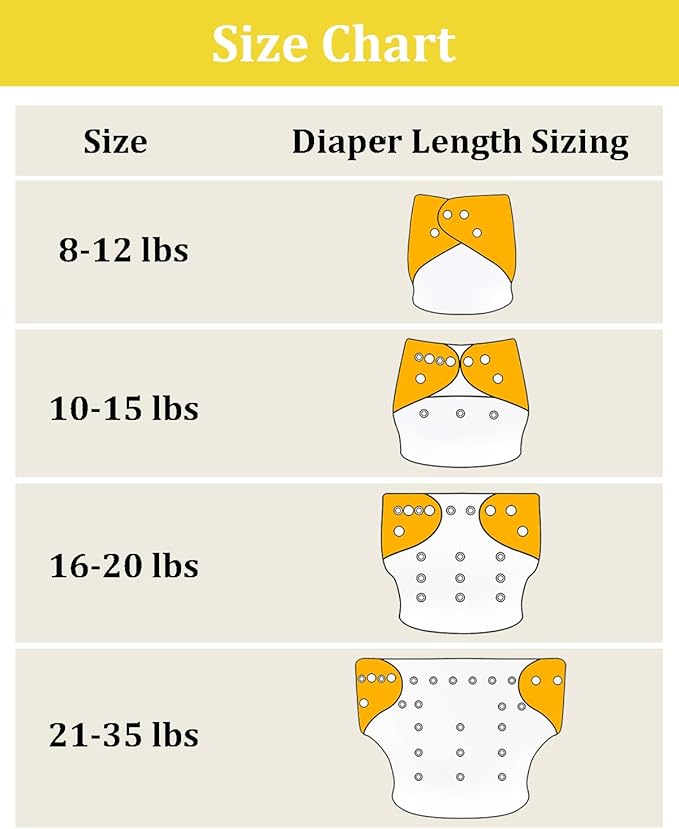 babygoal AWJ Cloth Diapers with Tummy Panel Pack of 13, 6 Diaper Cover with 6 Inserts and Wet Dry Bag, Adjustable Washable Reusable for Baby Girls and Boys