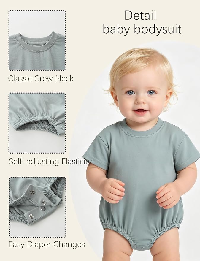 Baby Bubble Onesie Romper 100% Organic Cotton Clothes Short Sleeve Summer Solid - Image 4