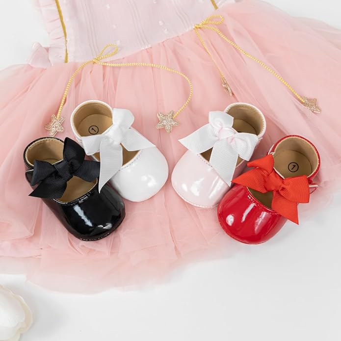 Meckior Infant Baby Girls Soft Sole Bowknot Princess Wedding Dress Mary Jane - Image 2