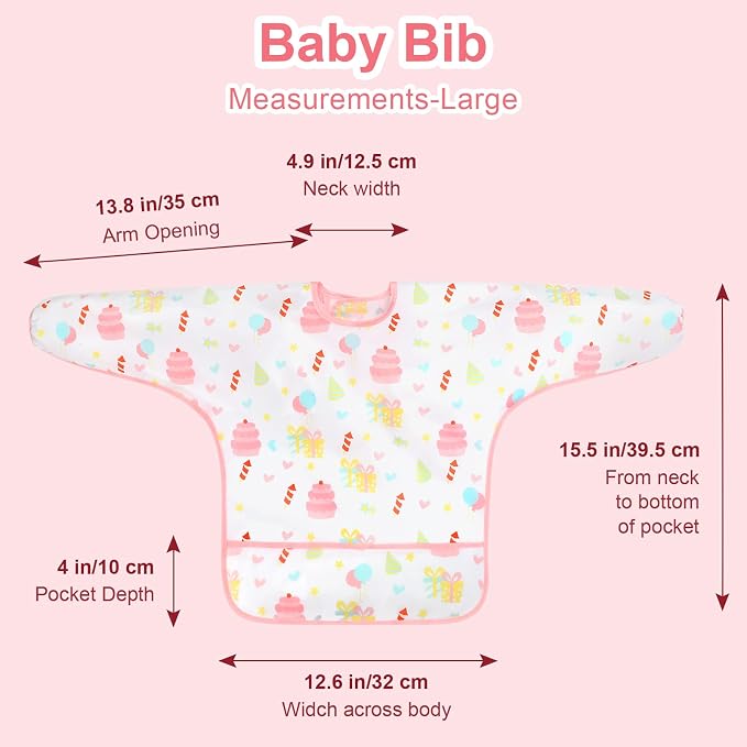 Accmor 4 Pack Long Sleeve Bibs, Baby Smock Waterproof Full Sleeved Bib - Image 7