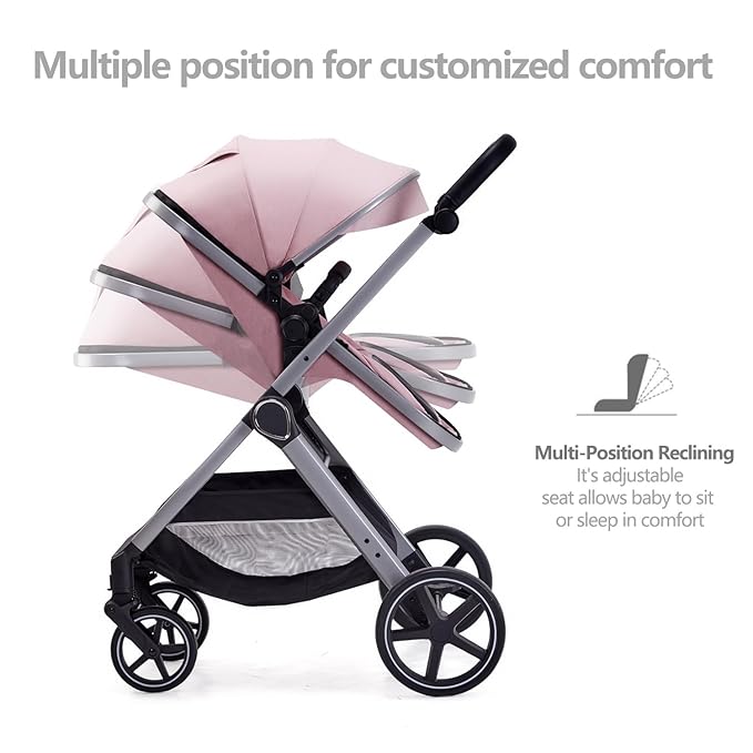 2 in 1 Baby Stroller, Newborn Infant Toddler Convertible Pram Stroller for 0-36 Months Old Babies (Pink)