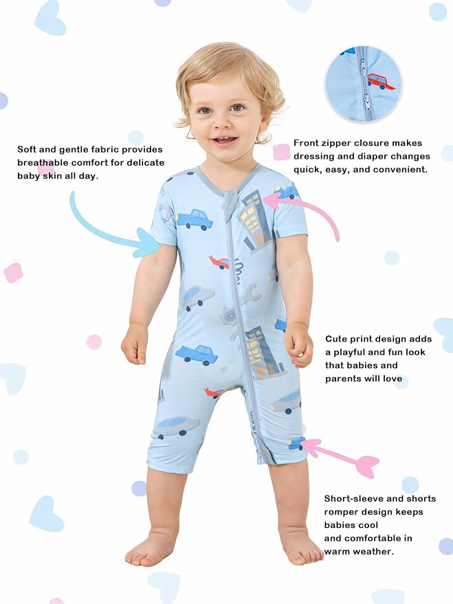 GUISBY Baby Rayon of Bamboo Short Sleeve Footless Zipper Romper 2 Pack | Soft - Image 3