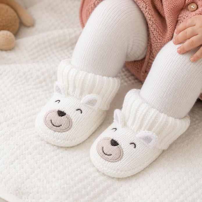 2 Pairs Baby Booties Newborn First Walkers Cozy Shoes Warm Knit Soft Booties - Image 3