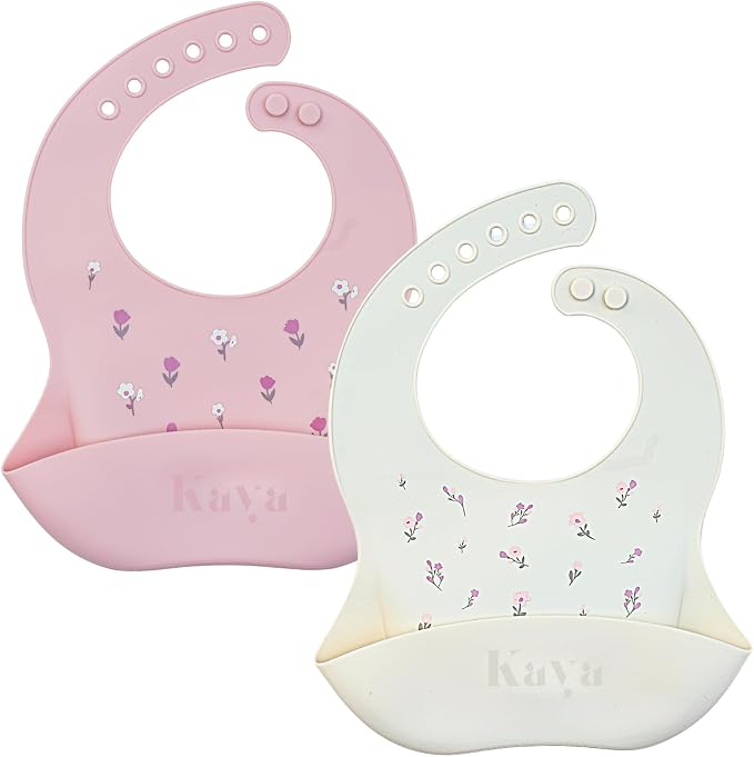 Kaya Silicone Baby Bib Pack of 2, BPA-Free Waterproof Food Catcher, Adjustable by Kaya