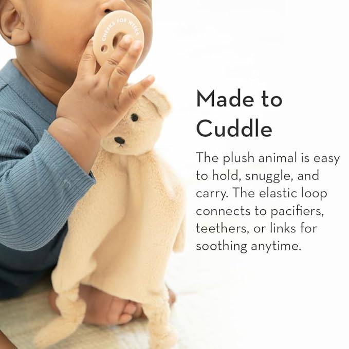 Pacifier Holder with Detachable Pacifier by Bella Tunno, Soft Animal Lovey Snuggle Toy Attaches to Teethers, Baby Gift for Newborn Boys and Girls, Babies 0+ Months, Bear