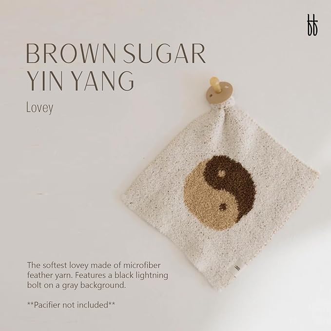 Forever French Baby | Lovey | Pacifier Holder | Lovey Gifts | Boy & Girl | Ideal for Age 0 Months & Up | Microfiber Feather Yarn (Brown Sugar Yin Yang)