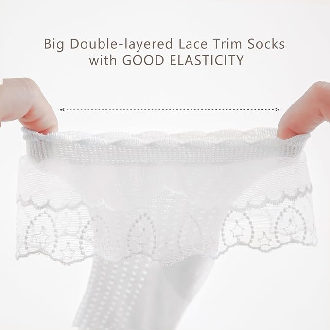Baby Girls Socks with Bow Infant Breathable Mesh Ruffle Lace Sock - Image 4