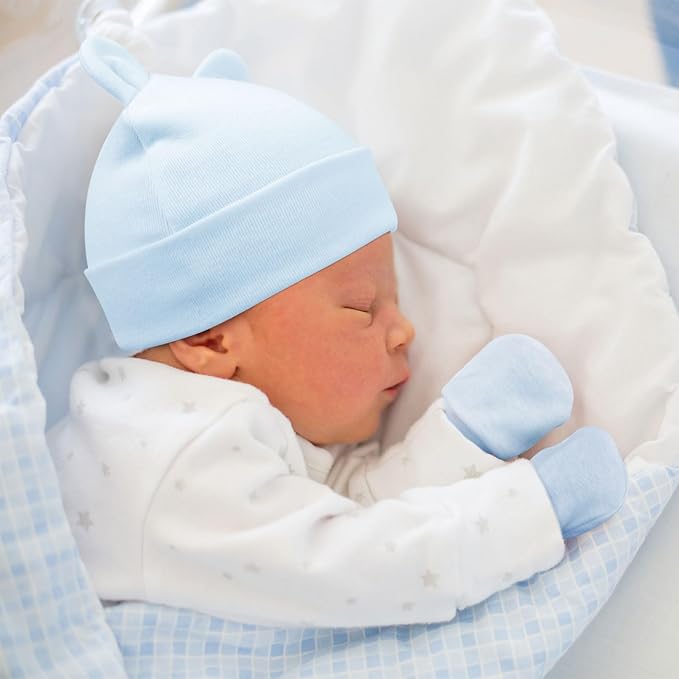 BQUBO Newborn Baby Hats Mittens Set Hospital Hat Beanie Infant Caps Baby Gloves - Image 2