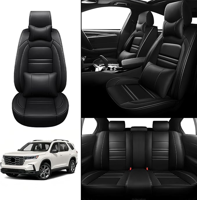 Car Seat Covers for Honda Pilot 2003-2025 | 5-Seats Seat Covers, Waterproof Seat Protectors, Automotive Seat Covers (Full Set with Pillow,Black)
