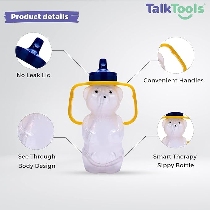 TalkTools Honey Bear Bottle Straw Cup with Handle – Dishwasher Safe, Premium Food-Grade Sippy Cup Trainer for Babies & Toddlers 4+ Months – Easy-Grip Design Helps Kids Learn to Drink from a Straw.