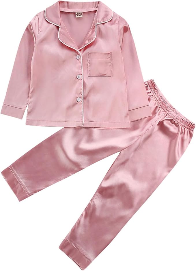 Kids Baby Girl Boy Satin Pajamas Set Button Down Sleep Shirt Top+Long Pants by SAYOO-Alljustforkids