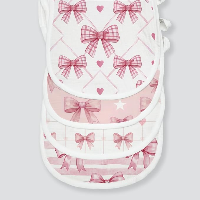 6 Pack Pink Bow Baby Burp Cloths, 20x10 Contoured Burp Rags - Image 5