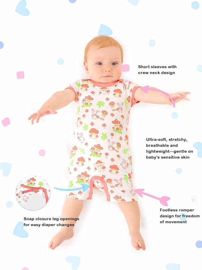 GUISBY Baby Rayon Romper Pajamas, 0-24M | Silky Soft Feel，Snap Closure，Footless - Image 2