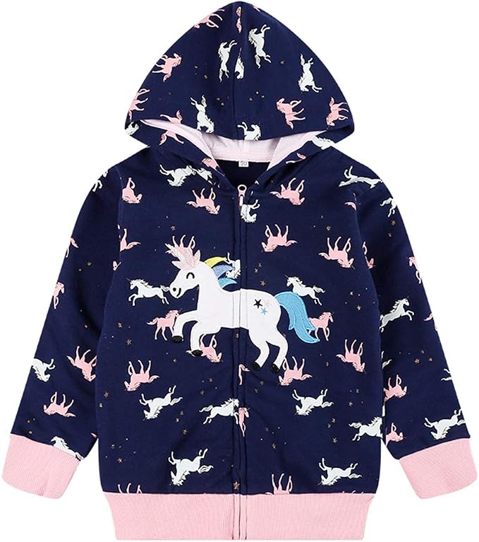 Baby Girl Zip-up Jacket Rainbow Unicorn Cotton Hoodie Sweatshirt Toddler Fall by Popshion