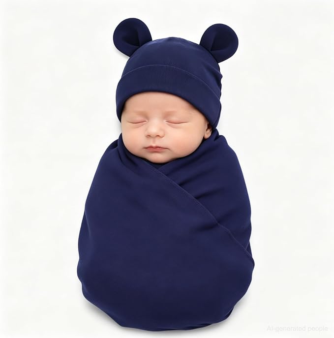 Unisex Baby Swaddle Wrap with Hat Set - Image 6