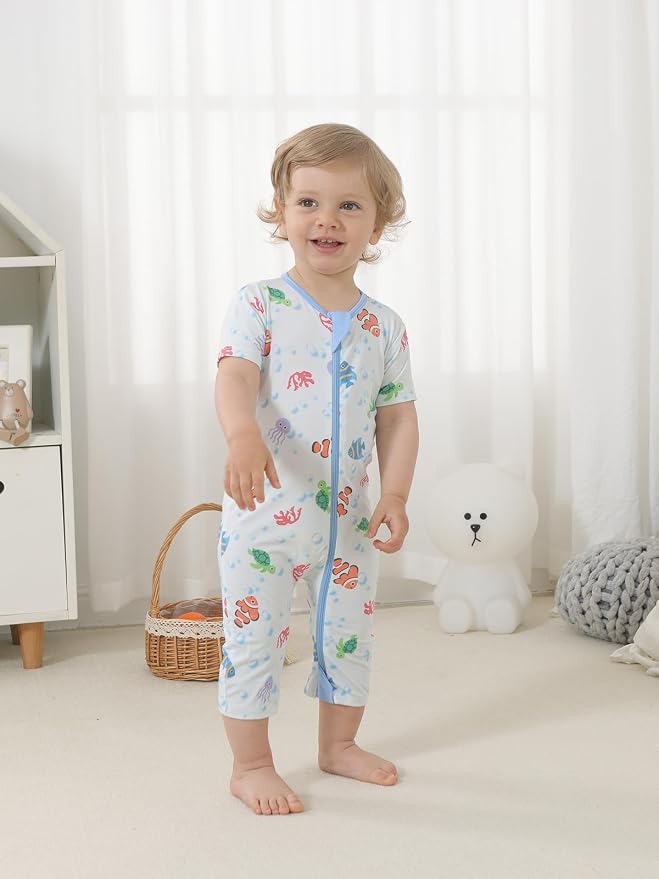GUISBY Baby Rayon of Bamboo Short Sleeve Footless Zipper Romper 2 Pack | Soft - Image 2